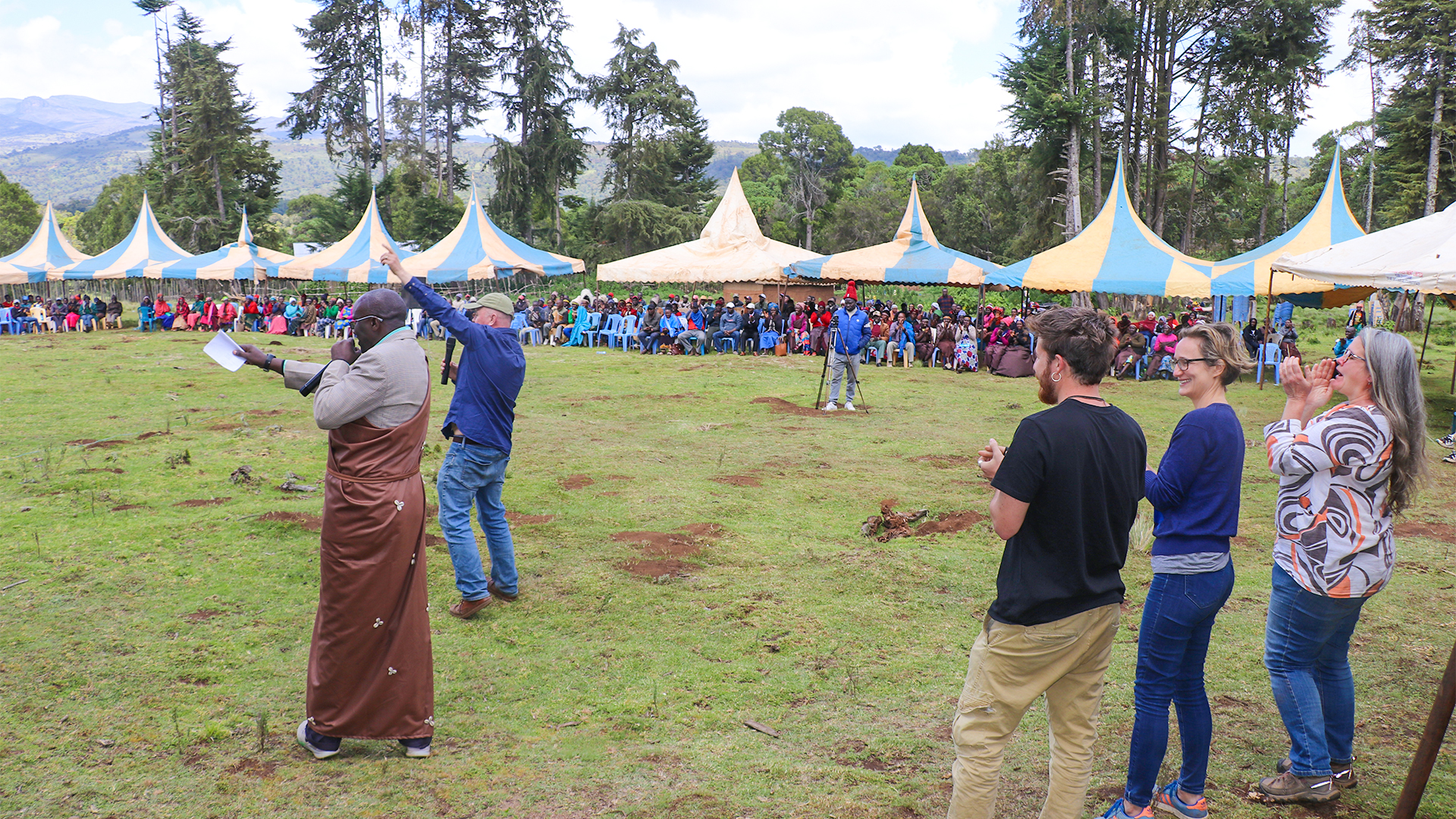 Justin Kenrick and FPP team during Ogiek Celebration day. FPP's support aided the community win the court case and therefore have been called "Mzungu friends of the community".