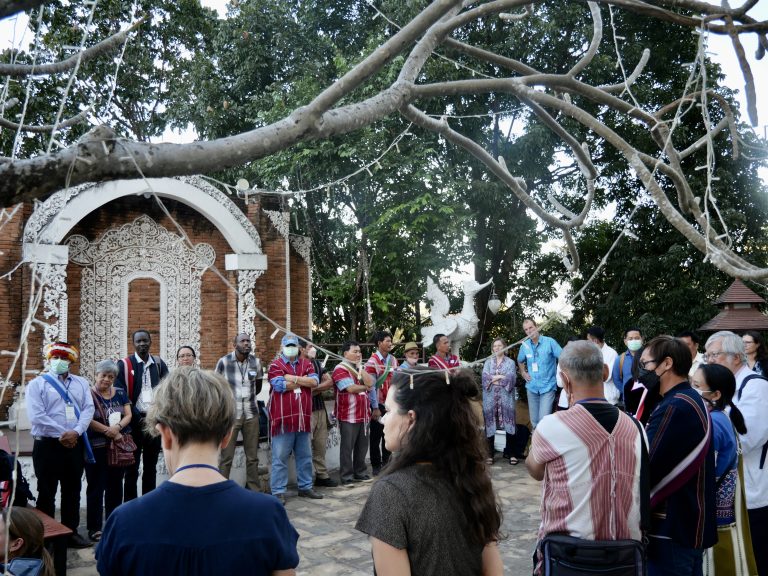 10.	At the end of a long day of learning sessions, presentations and group work at the Transformative Pathways Annual Review and Planning Meeting, partners gathered outside to reflect on the day’s experiences. Included were community members from Thailand, indigenous representatives and staff from partners in Peru, Thailand, Philippines and Kenya, as well as staff from global supporting organizations. Chiang Mai, 2023.