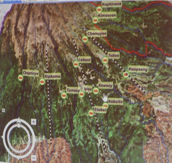 Proposed monitoring plan. Dotted lines represent proposed path for transect