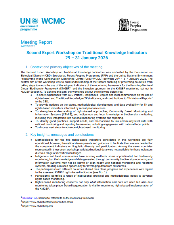 Report on the Second Expert Workshop on Traditional Knowledge ...